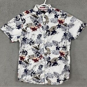 Denim & Flower Slim Fit Button Down Shirt Hawaii Vacay Vibe Floral Print